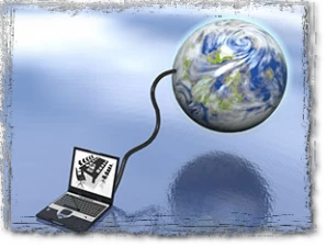 Laptop aan wereldbol